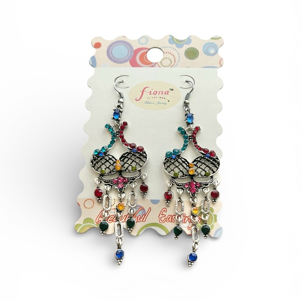 NWT Fiona Multi-Color Rhinestone Chandelier Drop Earrings